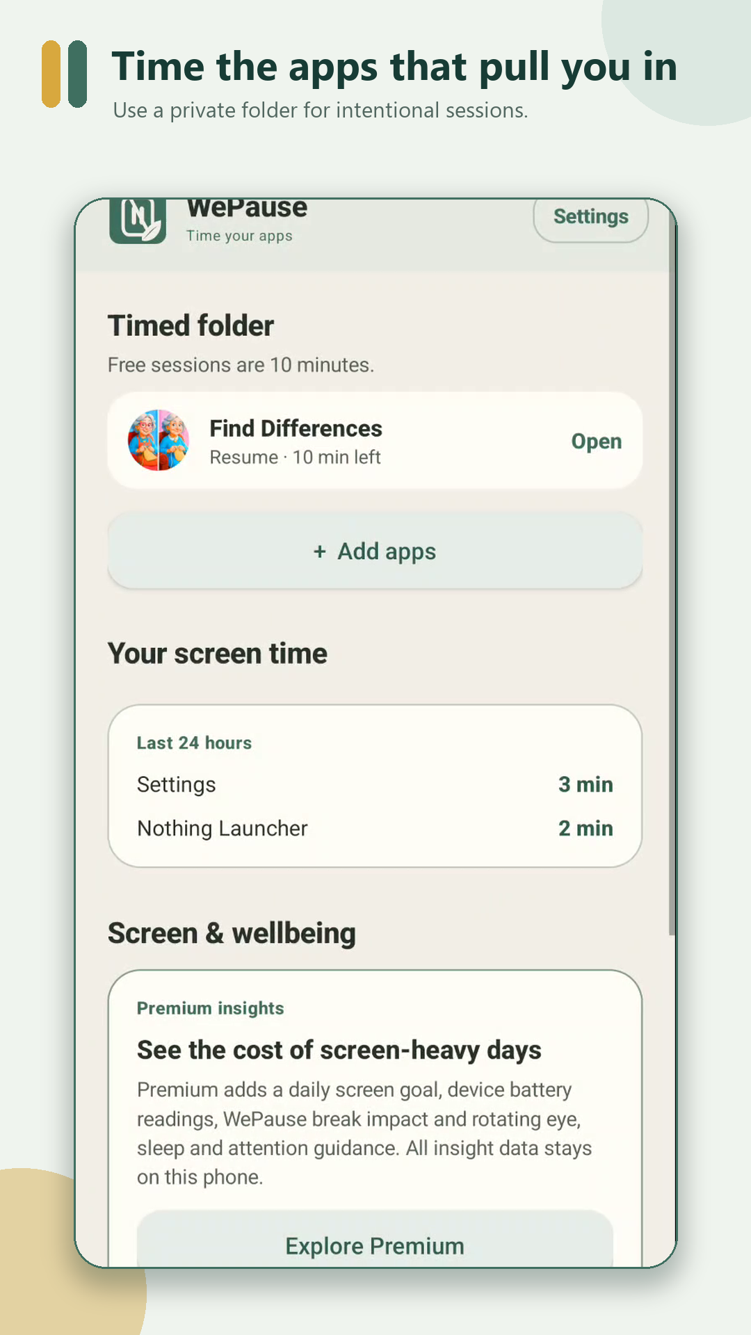 WePause Android app interface
